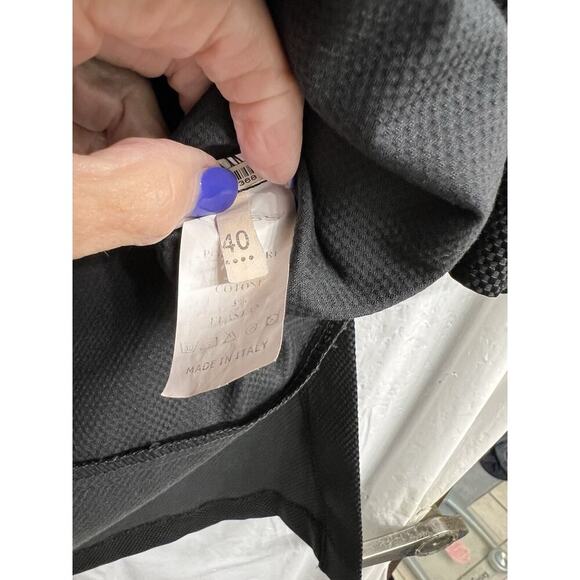 Class Made In Italy Black Peplum Hem Blouse Sz 4 High Low Hem Micro Check - Picture 8 of 8